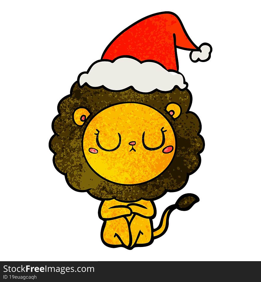 textured cartoon of a lion wearing santa hat