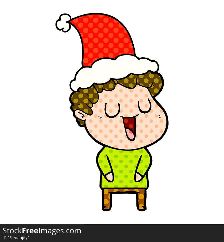 Laughing Comic Book Style Illustration Of A Man Wearing Santa Hat