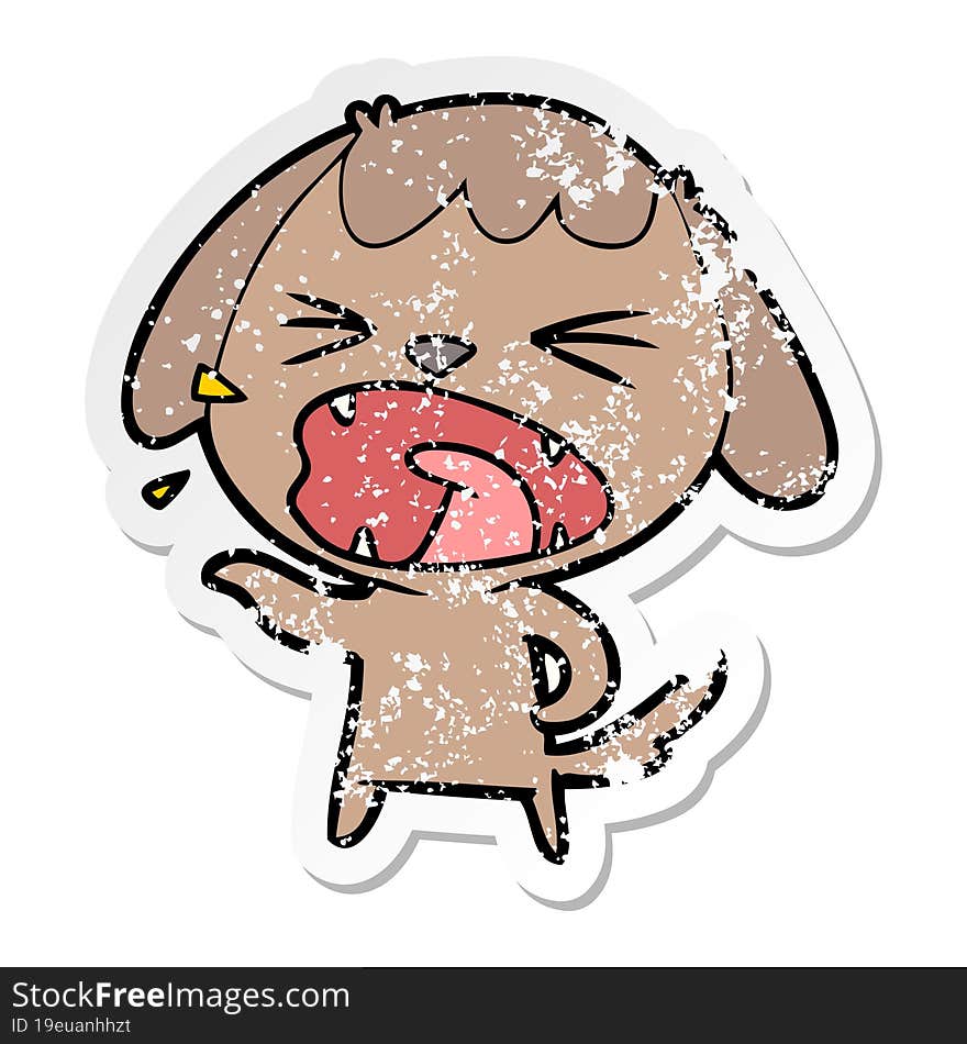 distressed sticker of a cute cartoon dog barking