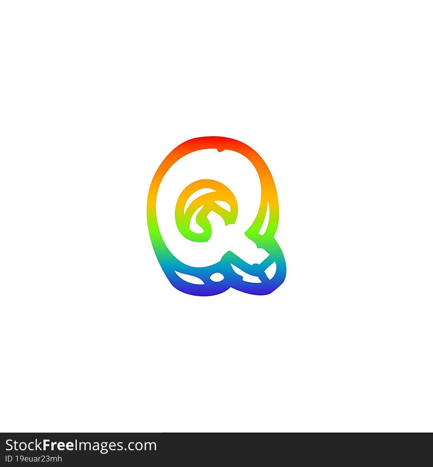 rainbow gradient line drawing of a cartoon letter q