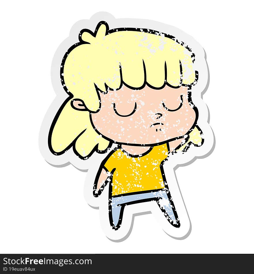 Distressed Sticker Of A Cartoon Indifferent Woman