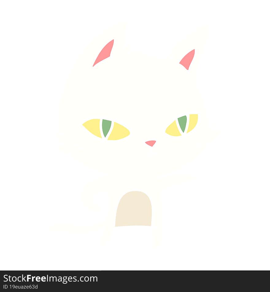 Flat Color Style Cartoon Cat Staring