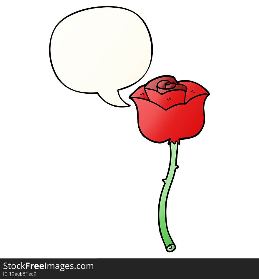 cartoon rose and speech bubble in smooth gradient style