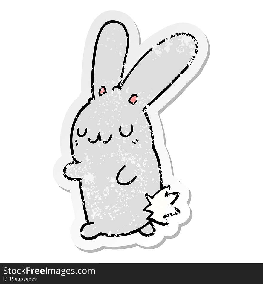 distressed sticker of a cute cartoon rabbit