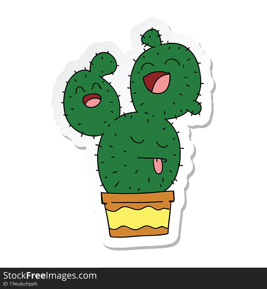 sticker of a quirky hand drawn cartoon cactus