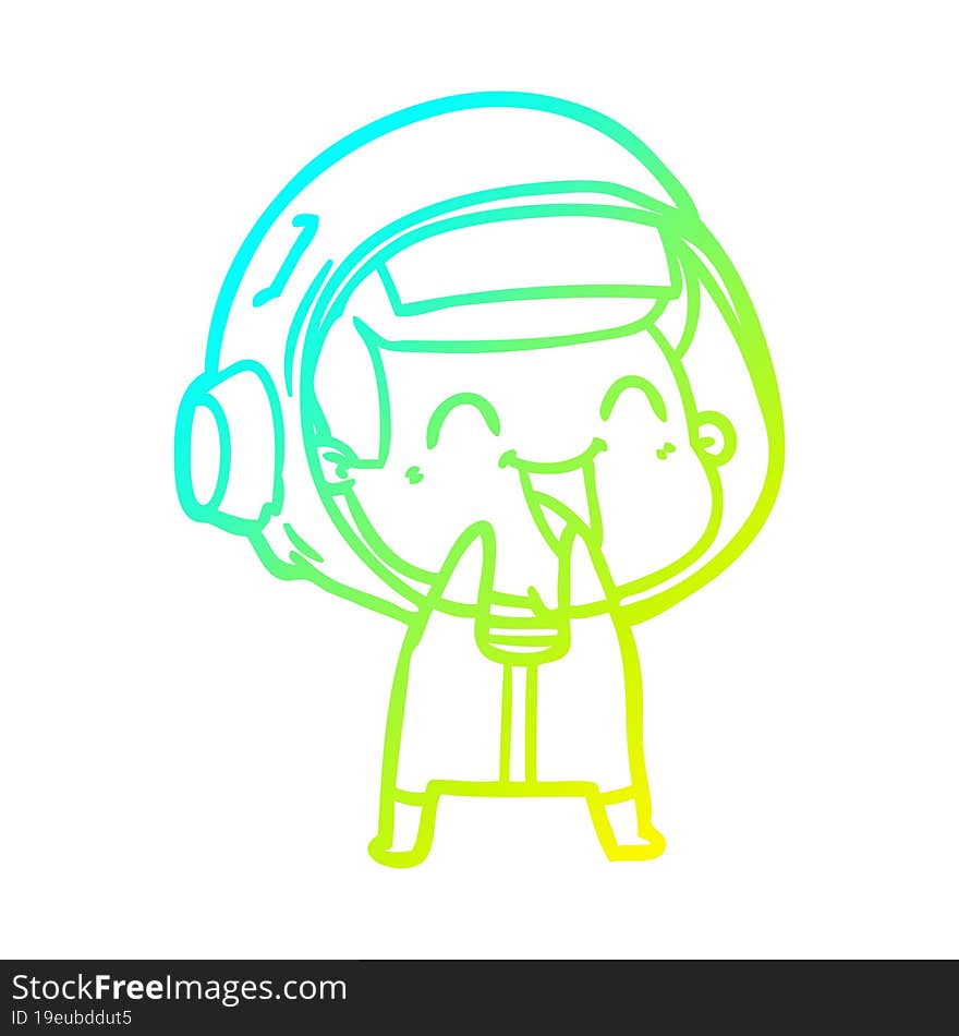 cold gradient line drawing of a happy cartoon astronaut