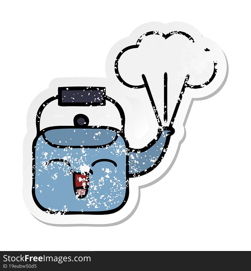 distressed sticker of a cute cartoon steaming kettle