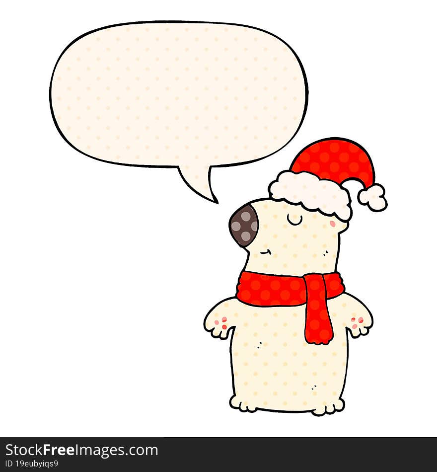 cute cartoon christmas bear with speech bubble in comic book style