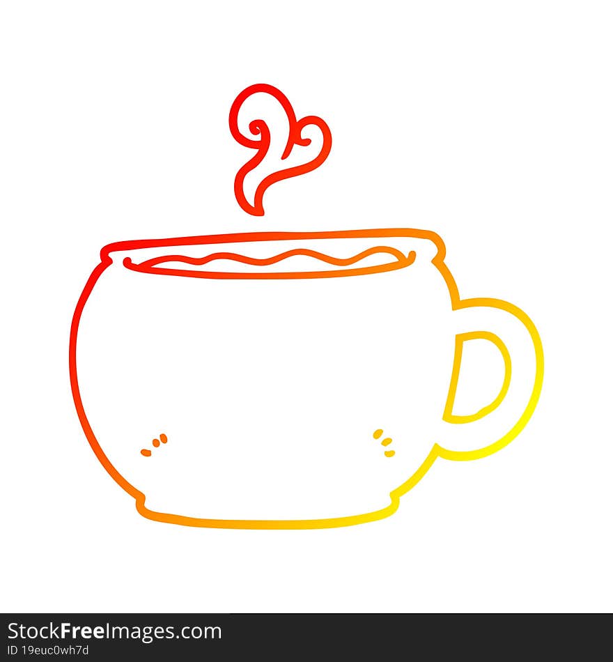 warm gradient line drawing of a cartoon coffee cup