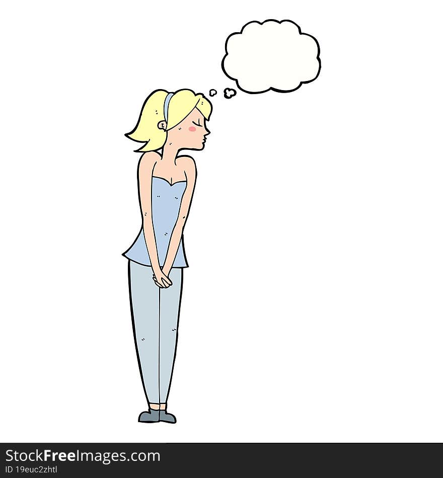 cartoon pretty woman with thought bubble