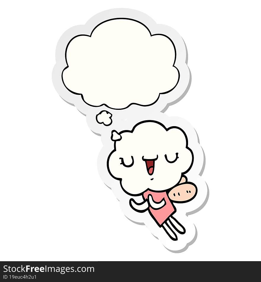 cute cartoon cloud head creature with thought bubble as a printed sticker