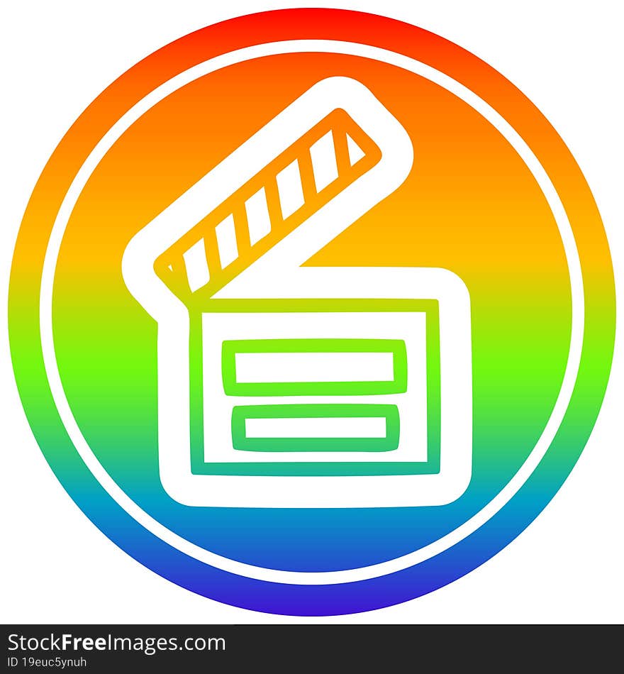 movie clapper board circular icon with rainbow gradient finish. movie clapper board circular icon with rainbow gradient finish