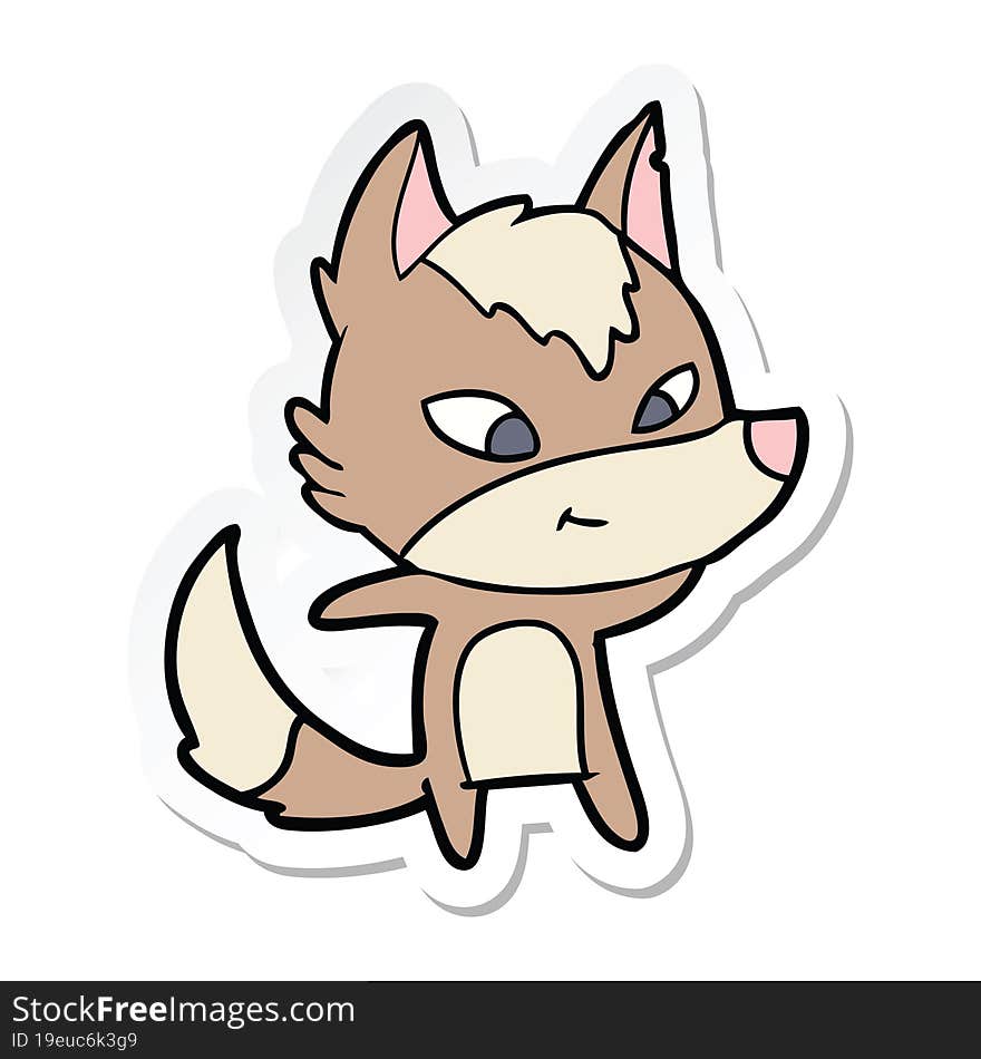 sticker of a friendly cartoon wolf