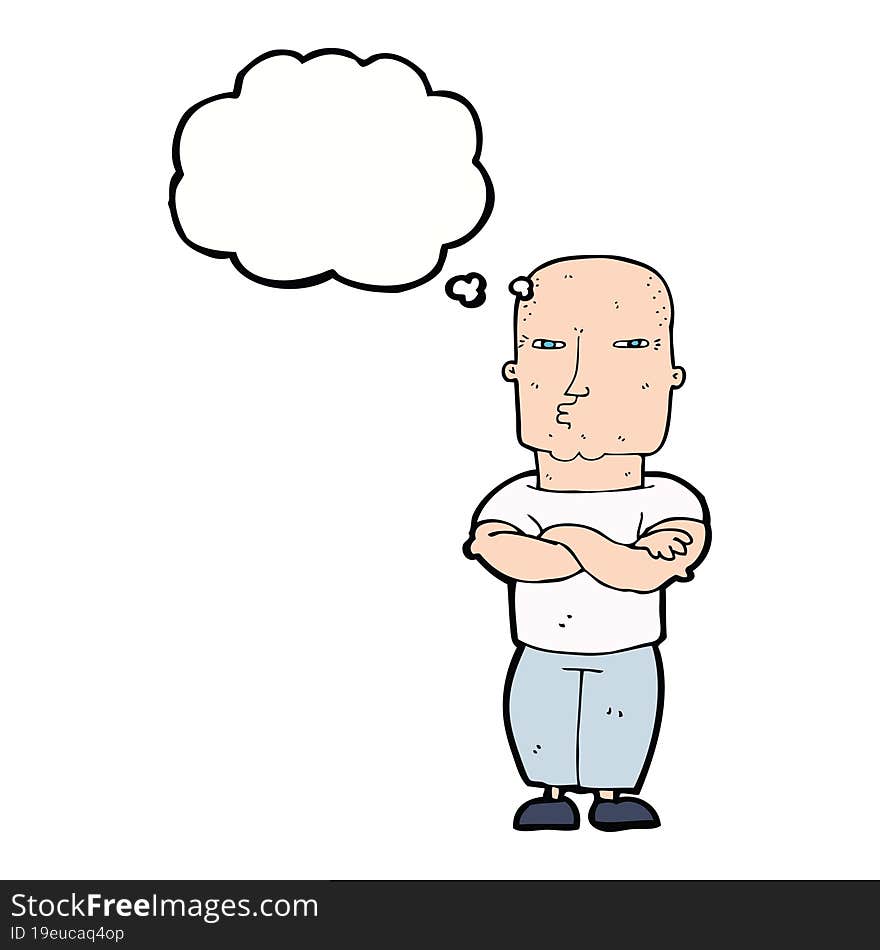 cartoon tough guy with thought bubble