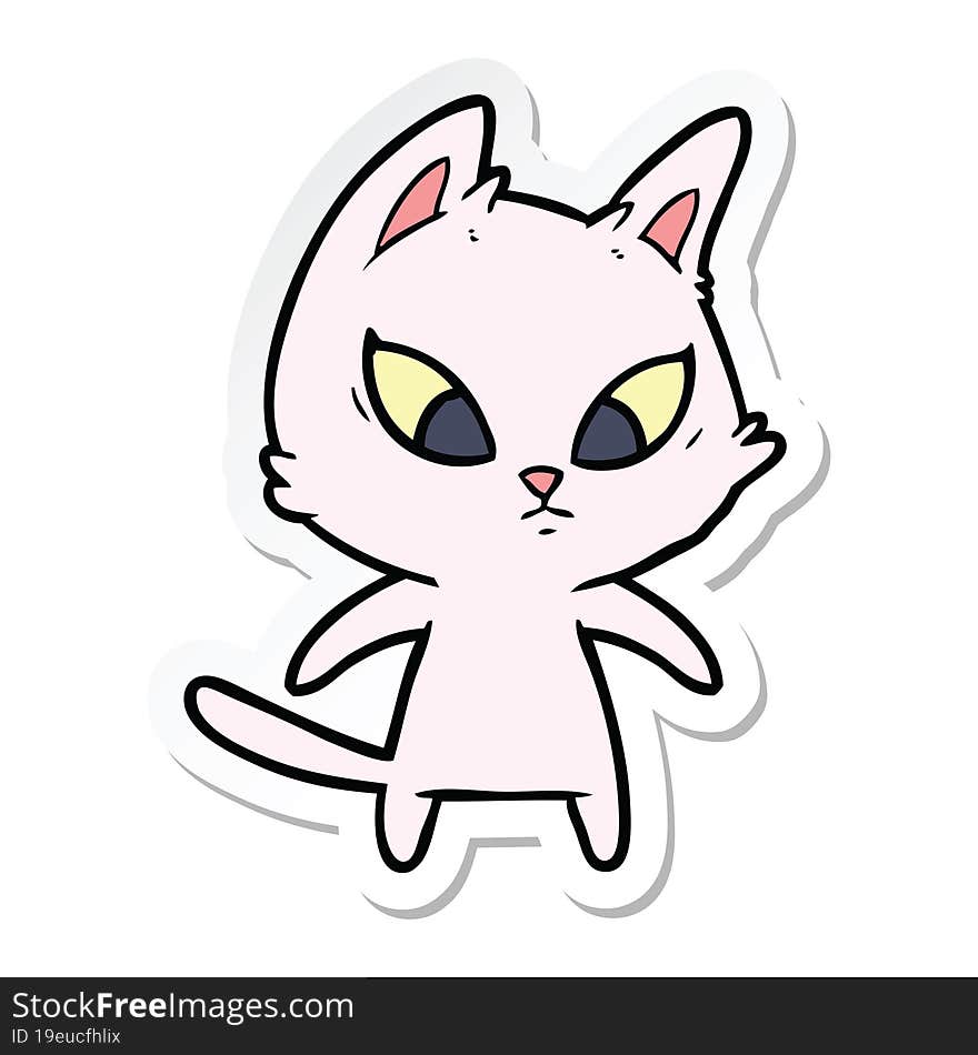 Sticker Of A Confused Cartoon Cat