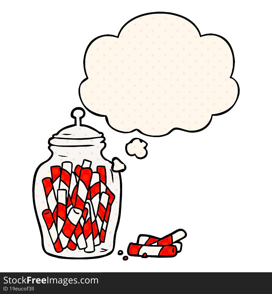 Cartoon Jar Of Candy And Thought Bubble In Comic Book Style