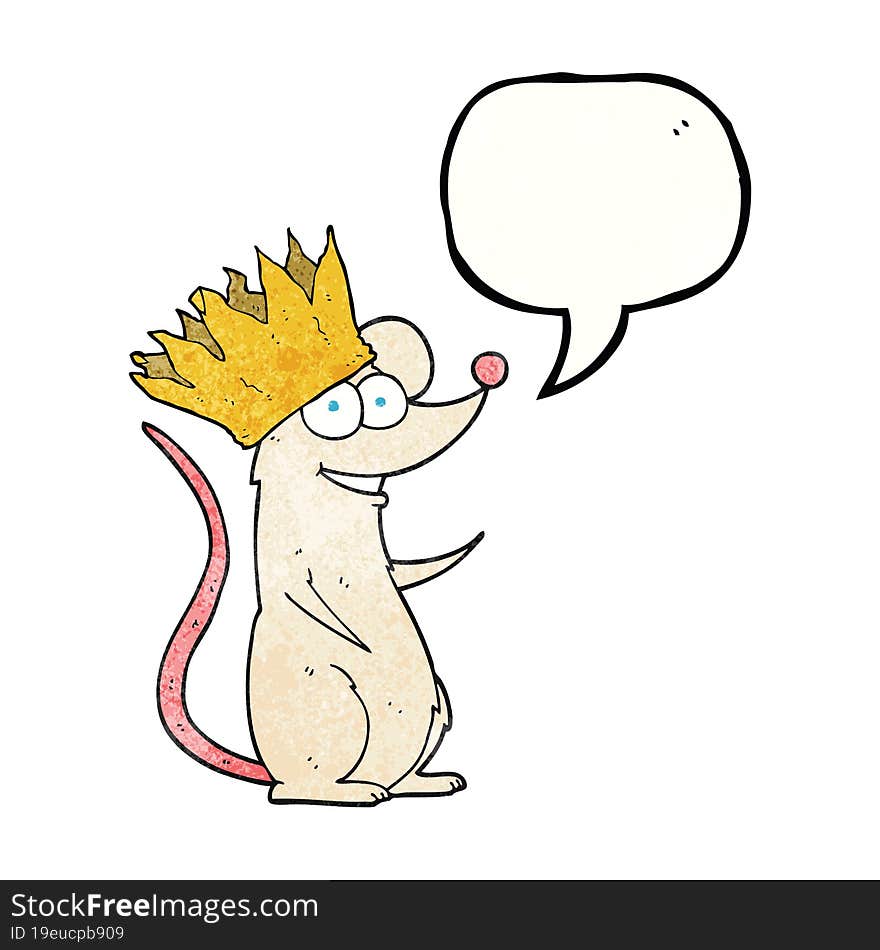 freehand speech bubble textured cartoon mouse wearing crown