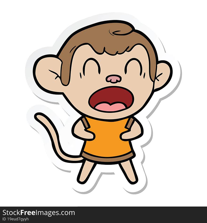 sticker of a shouting cartoon monkey