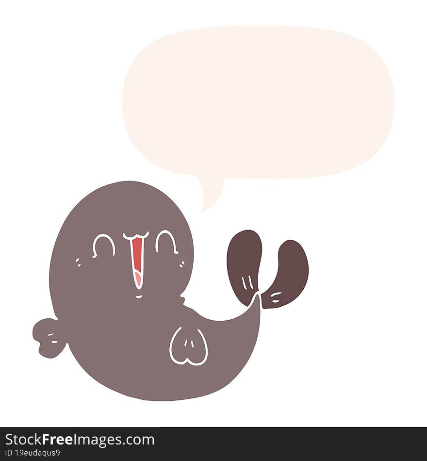 cute cartoon whale and speech bubble in retro style