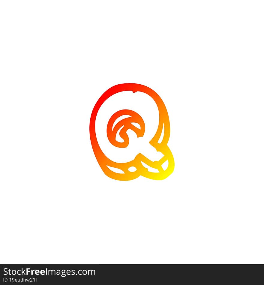 warm gradient line drawing cartoon letter q