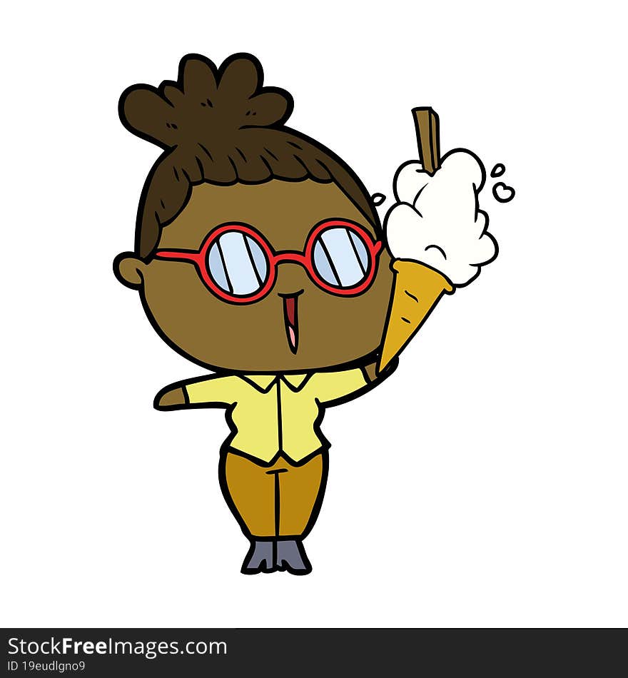 cartoon woman wearing spectacles with ice cream. cartoon woman wearing spectacles with ice cream