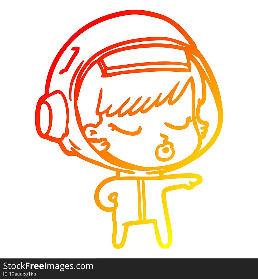 warm gradient line drawing cartoon pretty astronaut girl pointing the way