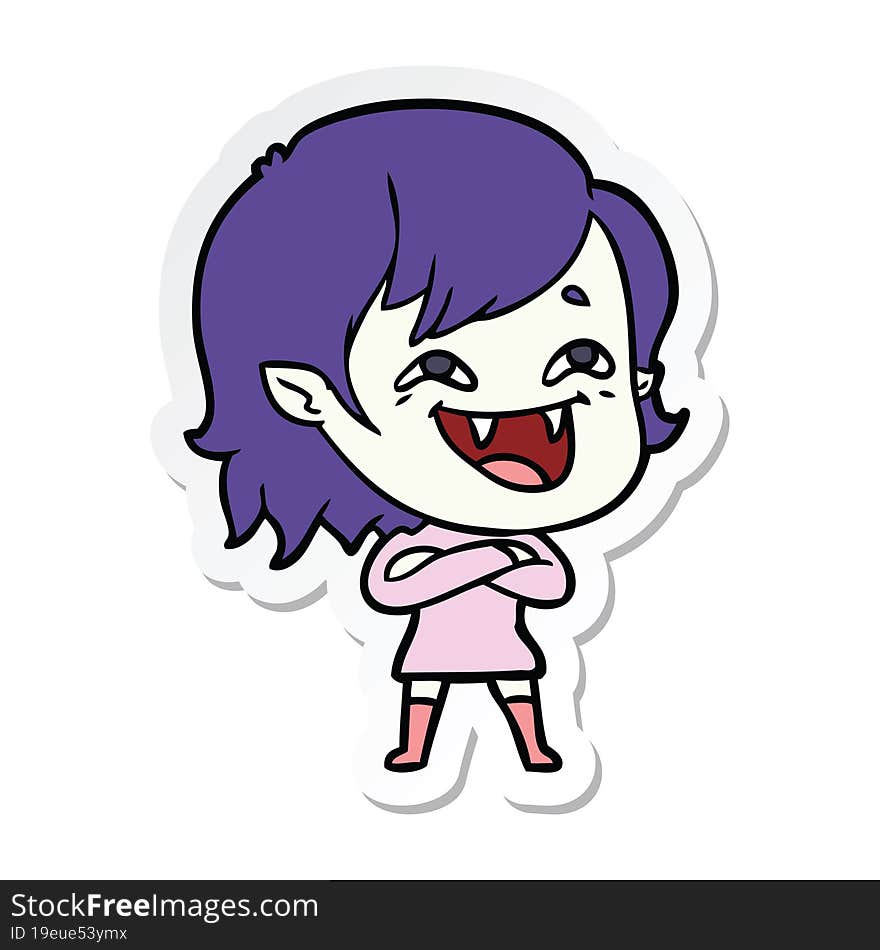 sticker of a cartoon laughing vampire girl