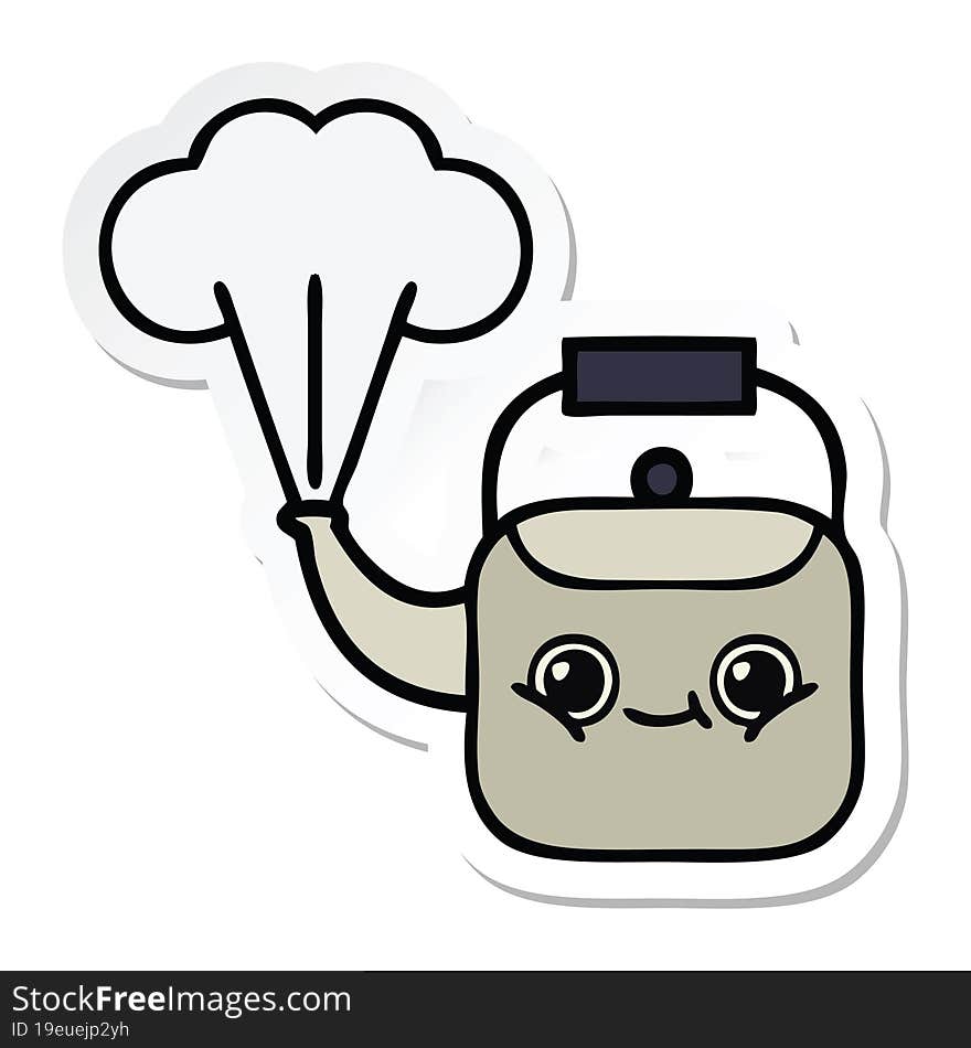 sticker of a cute cartoon steaming kettle