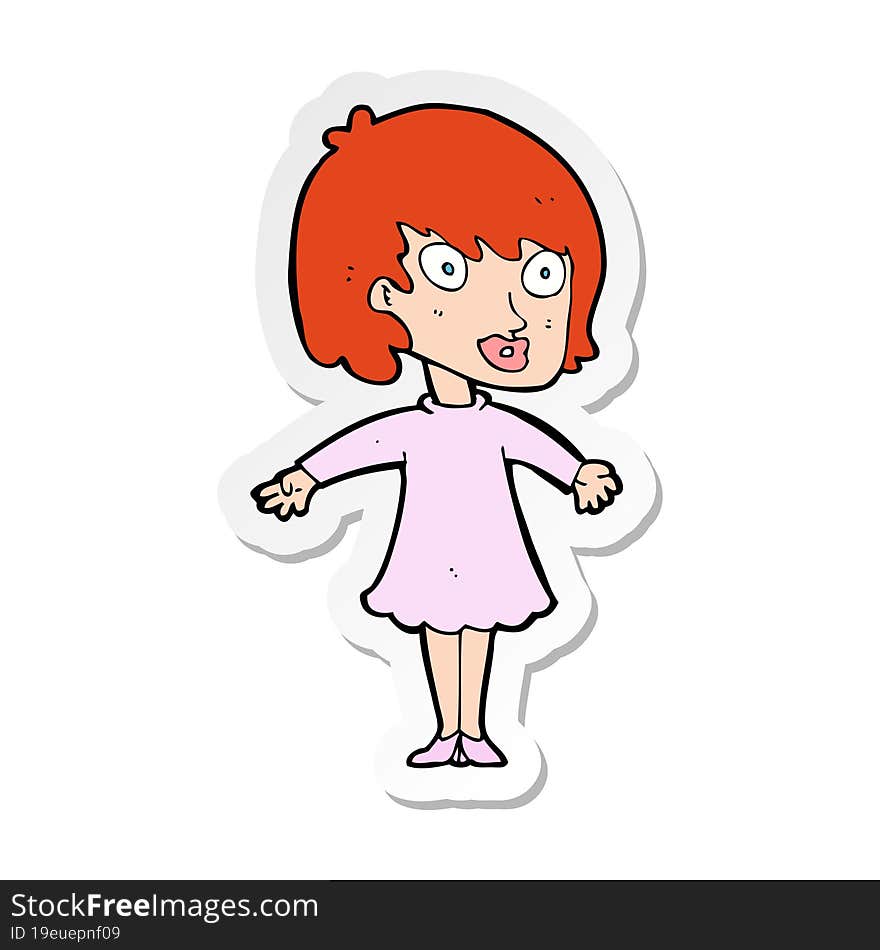 sticker of a cartoon woman wearing dress