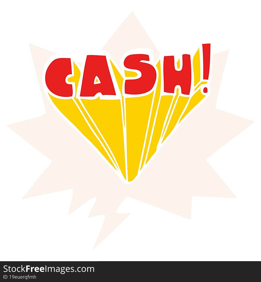 cartoon word cash and speech bubble in retro style