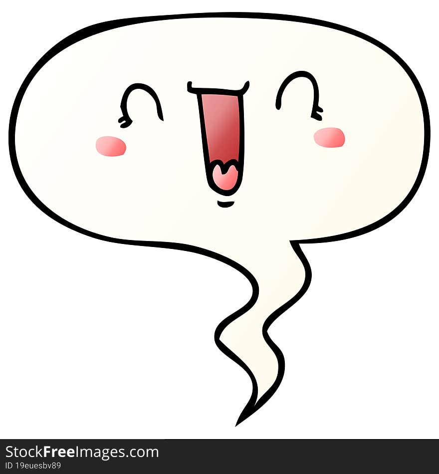 happy cartoon face with speech bubble in smooth gradient style