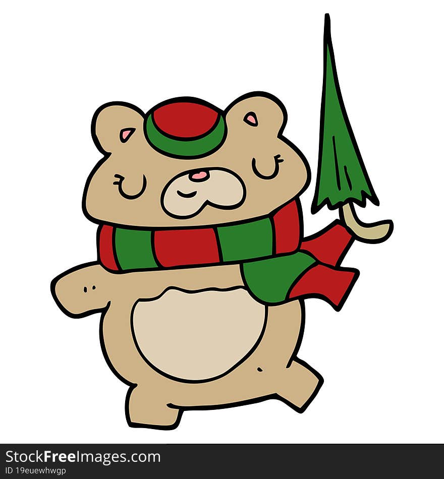 cartoon bear with umbrella