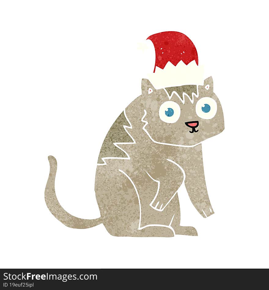 retro cartoon cat wearing christmas hat