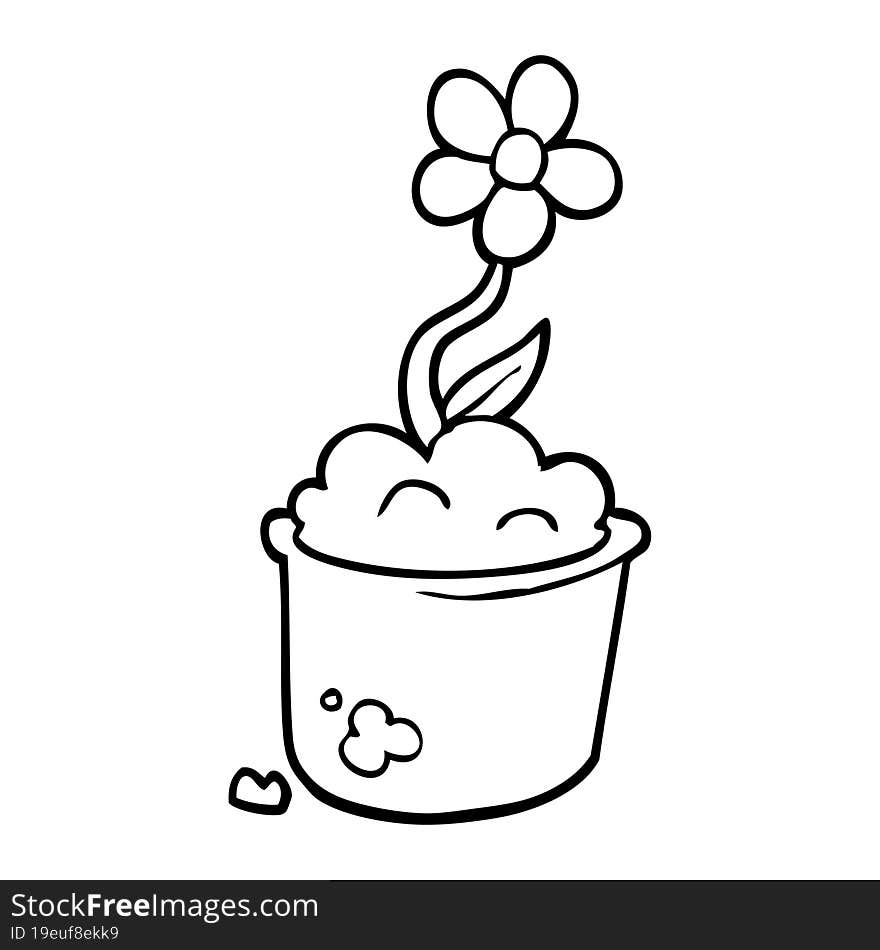 Line Drawing Cartoon Flower Pot