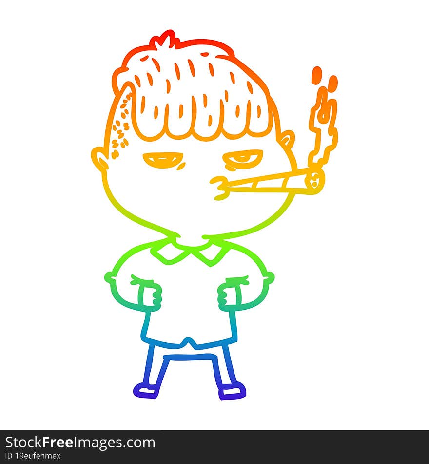 rainbow gradient line drawing cartoon man smoking