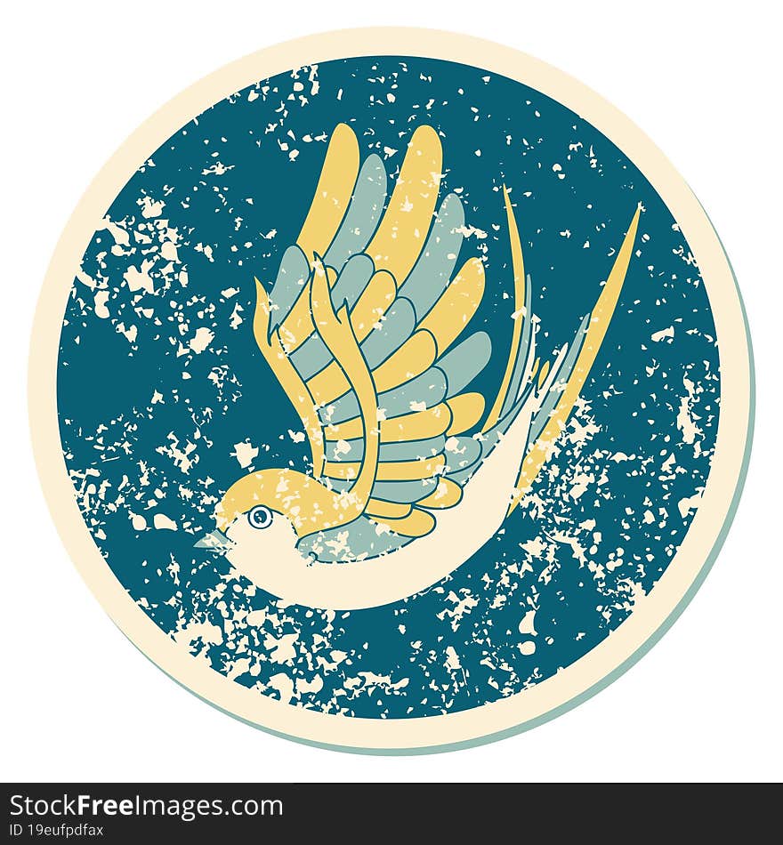 Distressed Sticker Tattoo Style Icon Of A Swallow