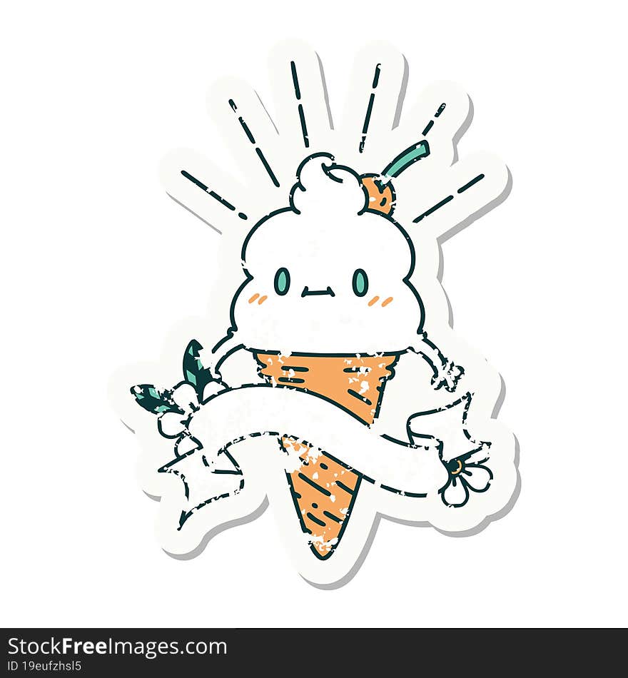 grunge sticker of tattoo style ice cream character