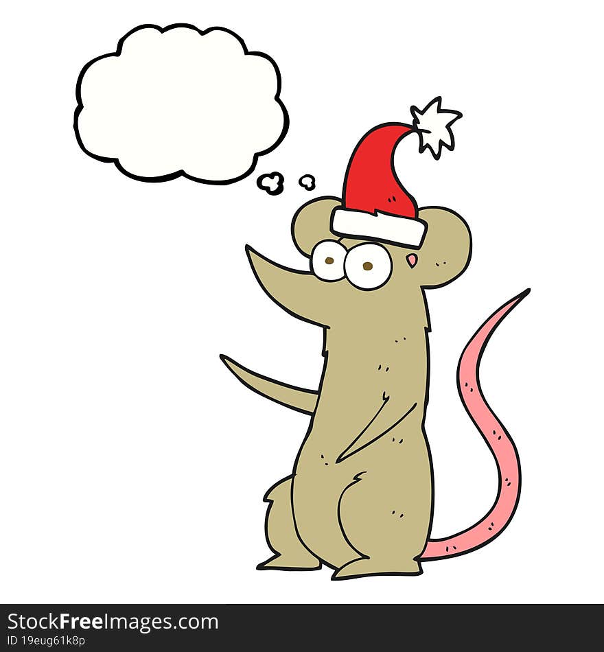 Thought Bubble Cartoon Mouse Wearing Christmas Hat