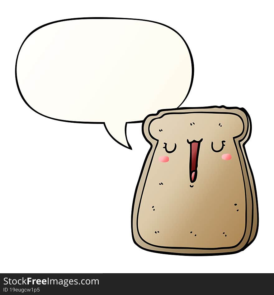 cartoon toast with speech bubble in smooth gradient style