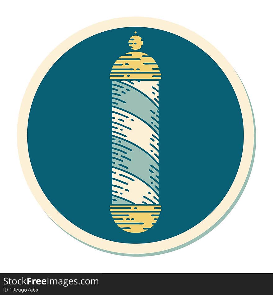 sticker of tattoo in traditional style of a barbers pole. sticker of tattoo in traditional style of a barbers pole