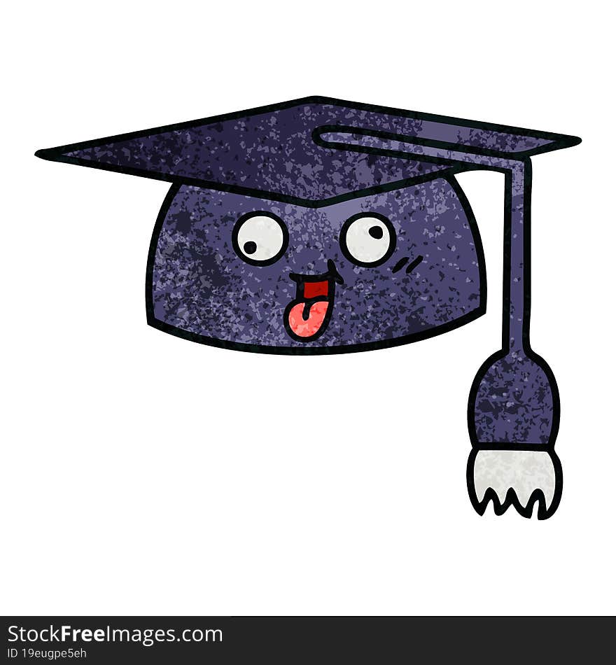 retro grunge texture cartoon of a graduation hat