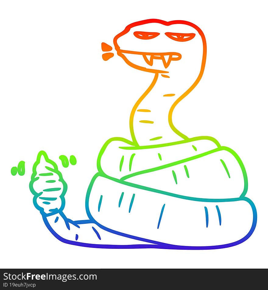 rainbow gradient line drawing cartoon angry rattlesnake