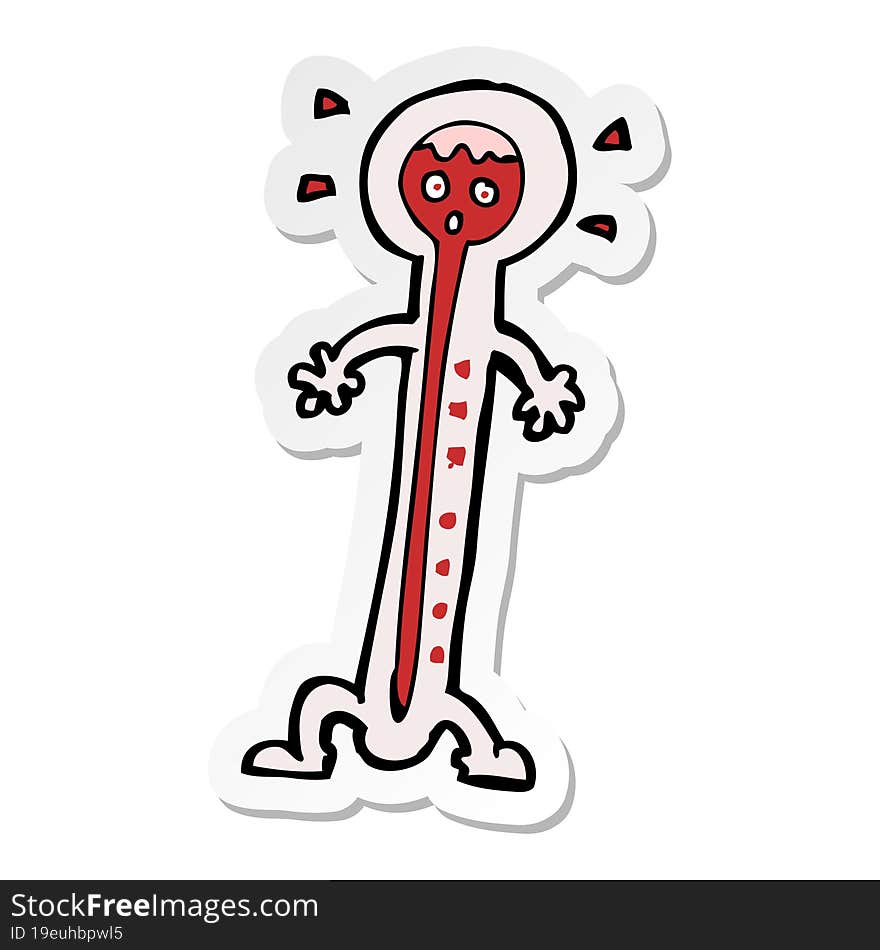 sticker of a cartoon hot thermometer