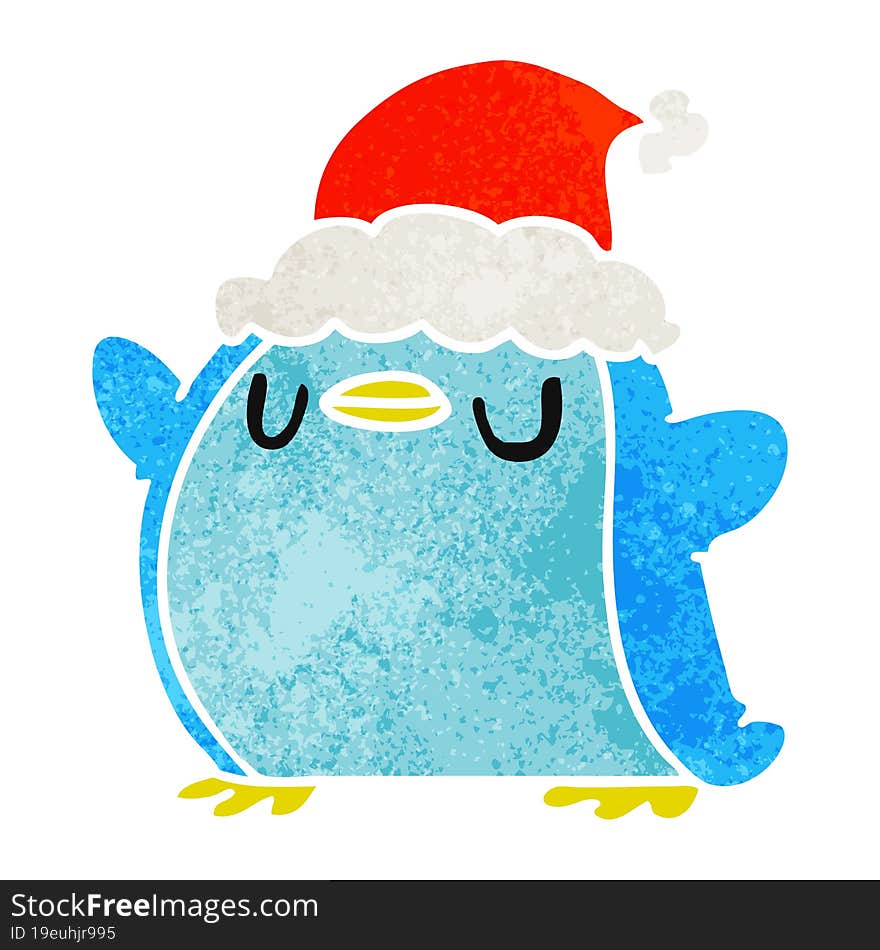 christmas retro cartoon of kawaii penguin