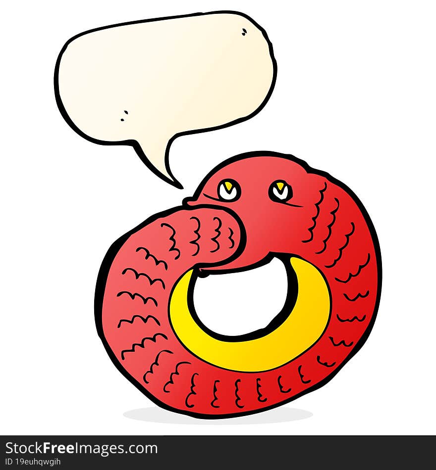 cartoon snake eating own tail with speech bubble