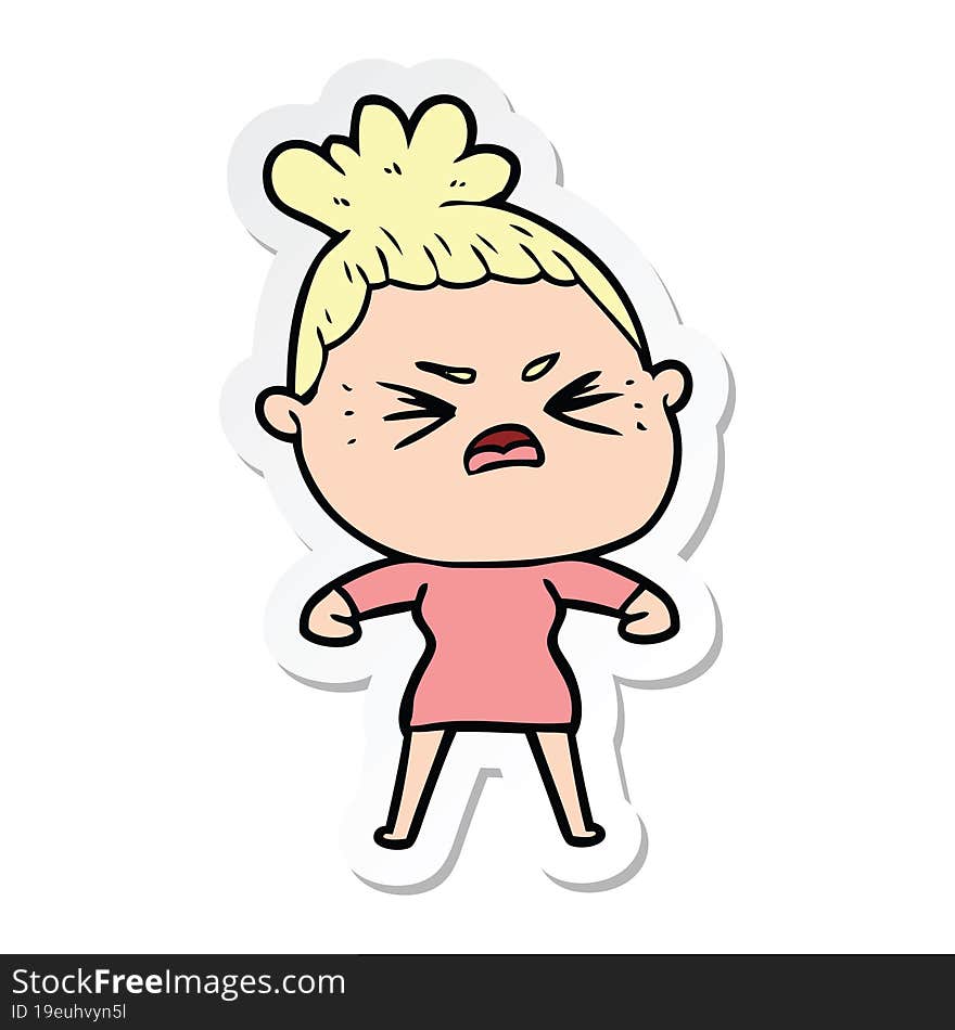 sticker of a cartoon angry woman