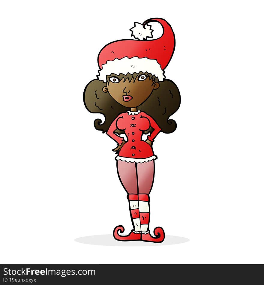 cartoon santa s helper woman