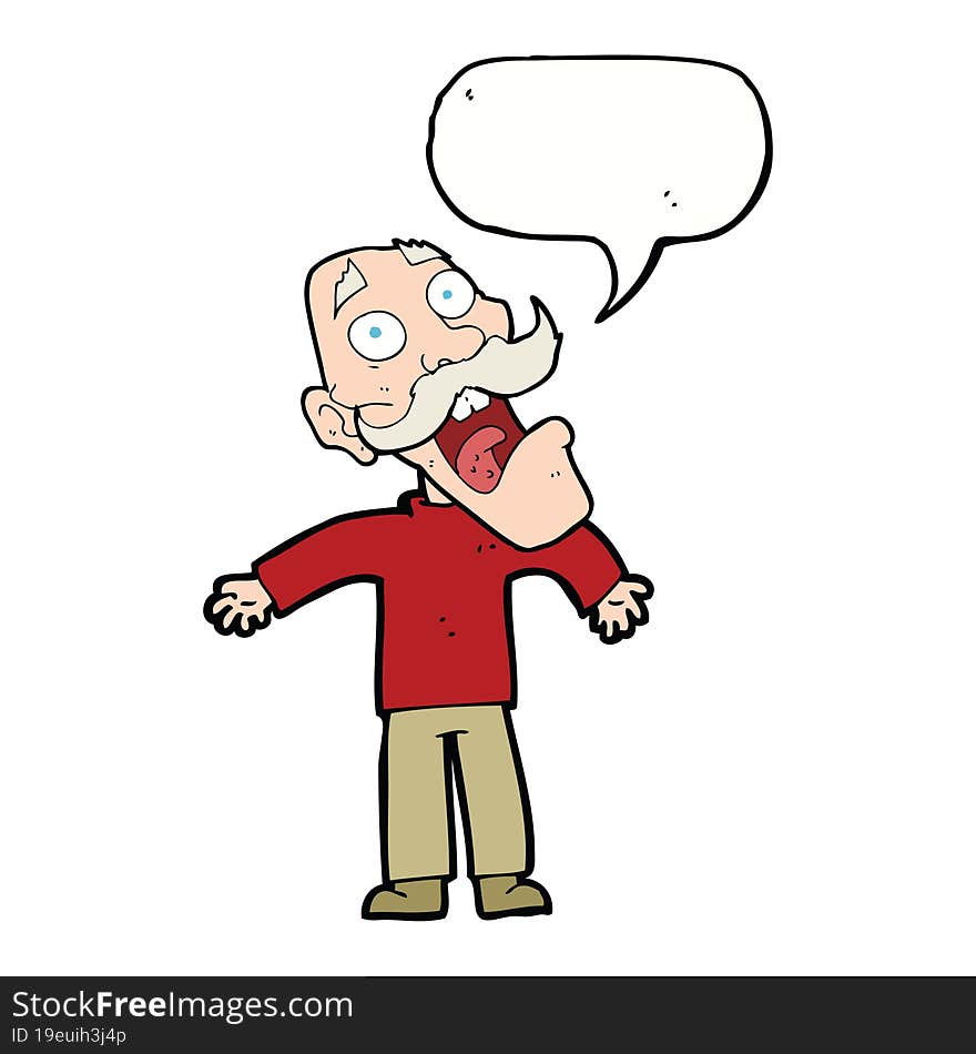 Cartoon Terrified Old Man With Speech Bubble