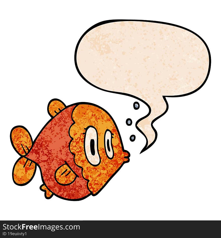 cartoon fish and speech bubble in retro texture style