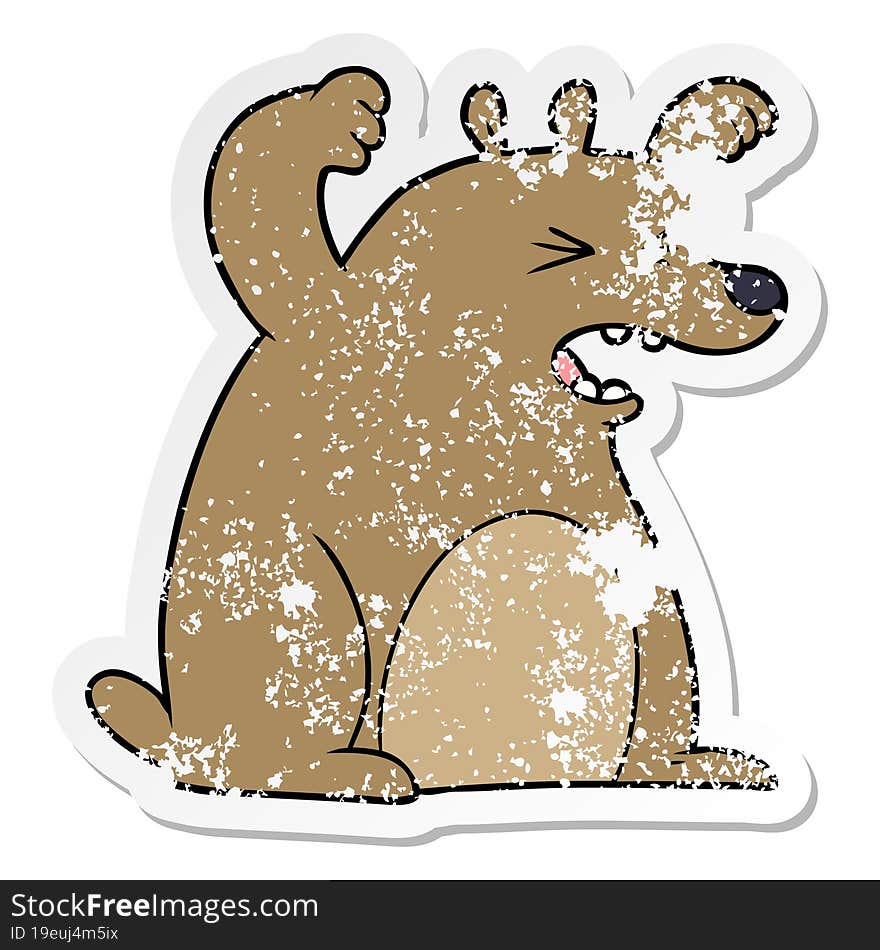 distressed sticker of a cartoon roaring bear